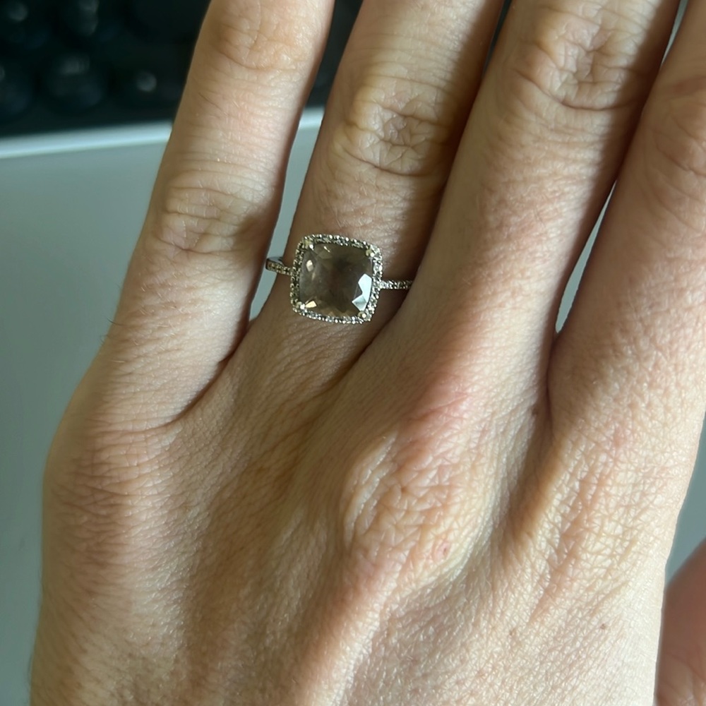 Diamond and Smokey quartz ring - size 6